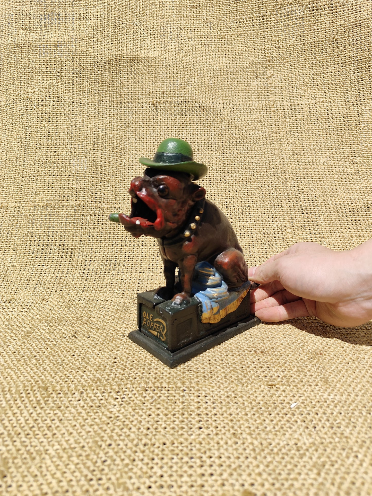 Bulldog Cigar Mechanical Bank with Hat