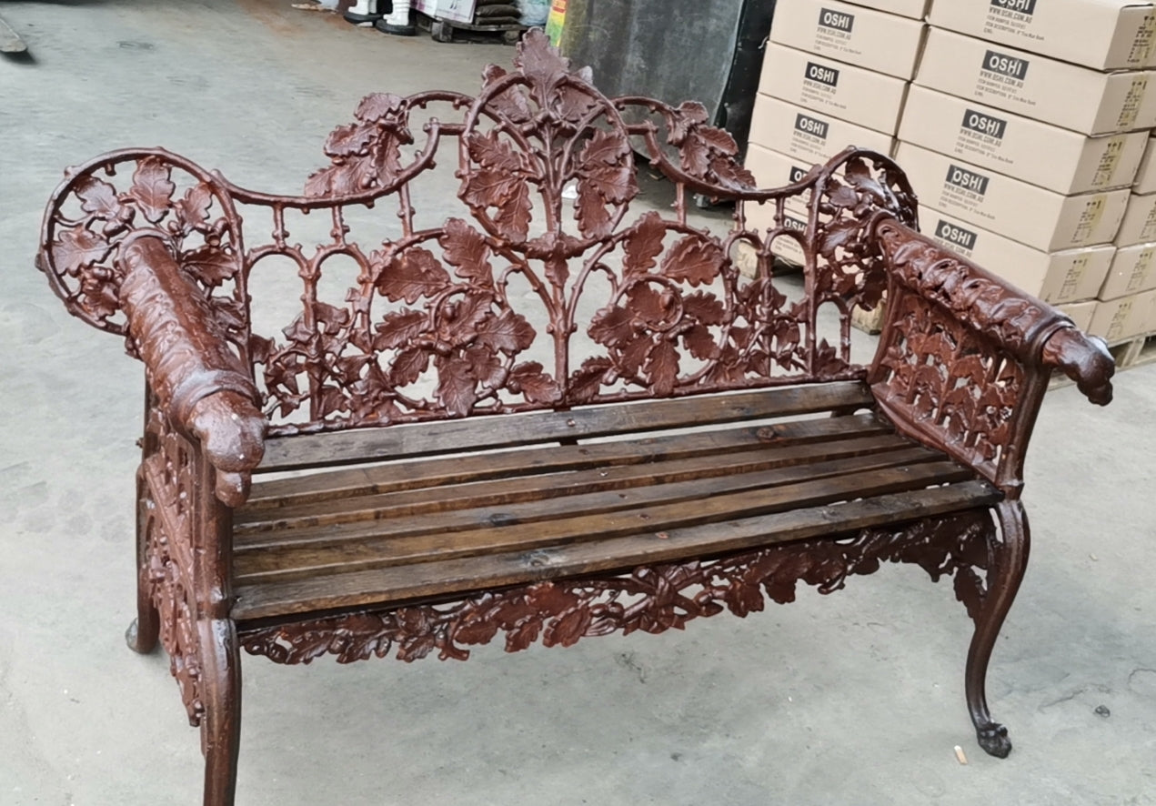 Cast Iron Victorian Style Dog Head Bench