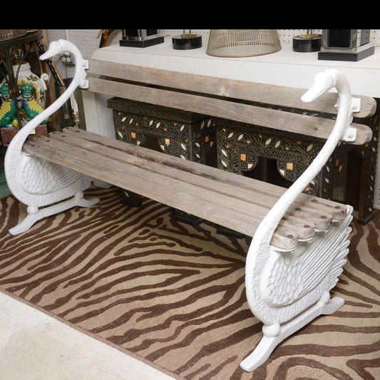 Cast Iron Swan Bench with Wooden Slates