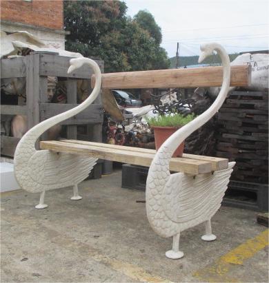 Cast Iron Swan Bench with Wooden Slates